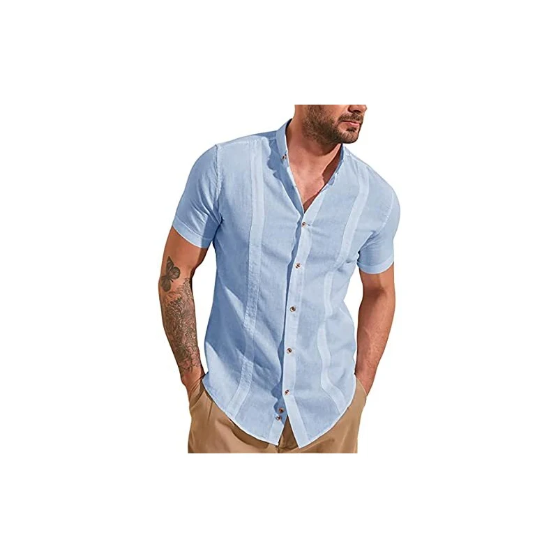 G-Style USA Camicia Guayabera Cubana Uomo - Maniche Corte, Ricami, 4 Tasche - Leggera In Poliestere E Cotone - Per Matrimoni E Vacanze