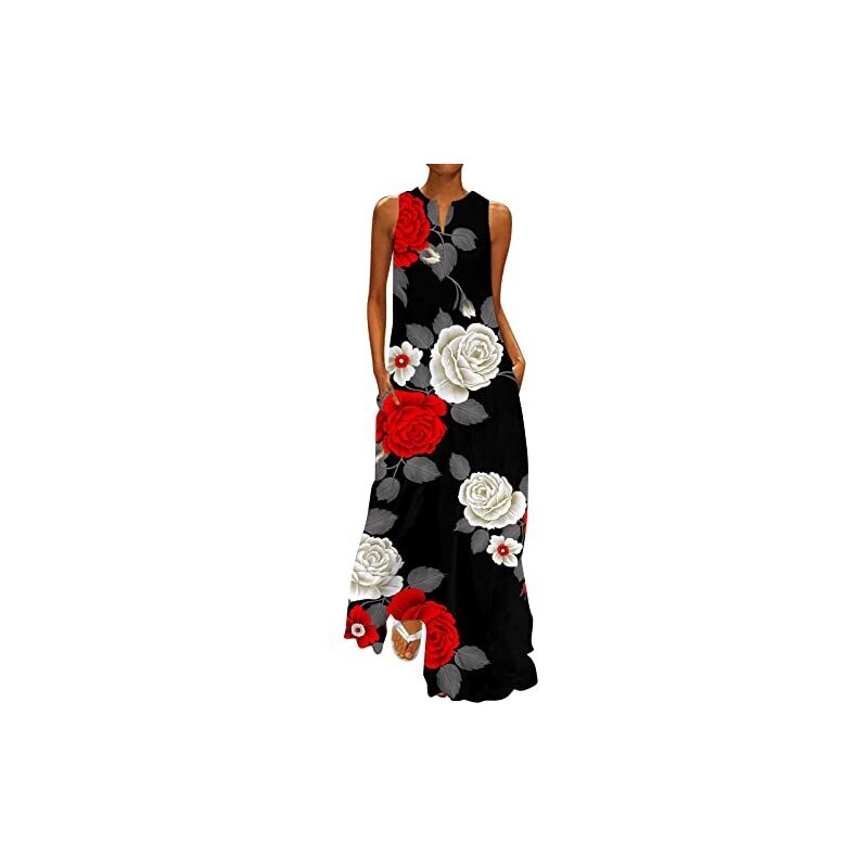 Abito Lungo SCARLET DARKNESS Stile Boho – Maniche A 3/4, Scollo A V, Con Tasche - 3
