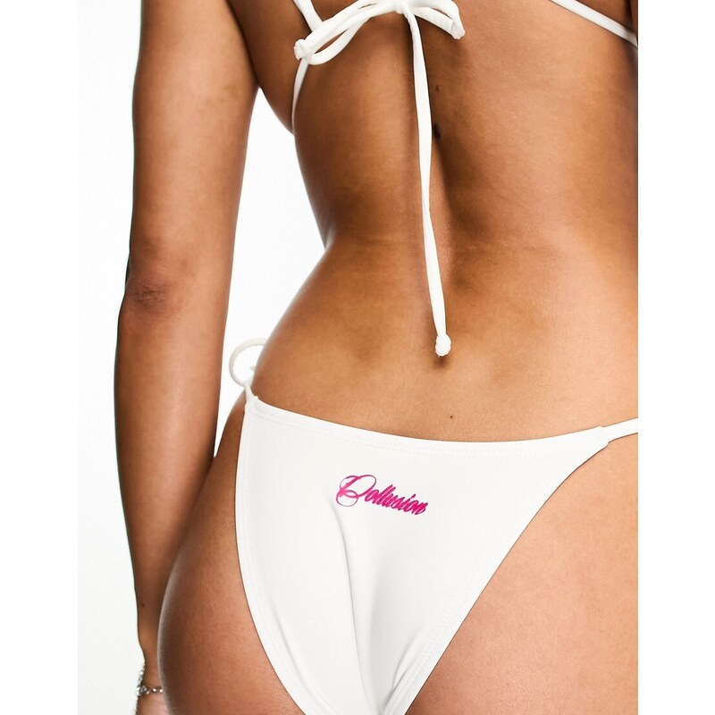 COLLUSION - Slip bikini con allacciatura laterale e stampa di cuore-Bianco