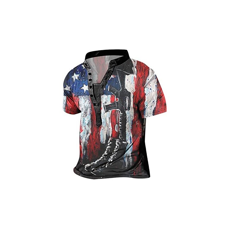T-Shirt In Cotone V-Neck Uomo Con Bandiera Americana