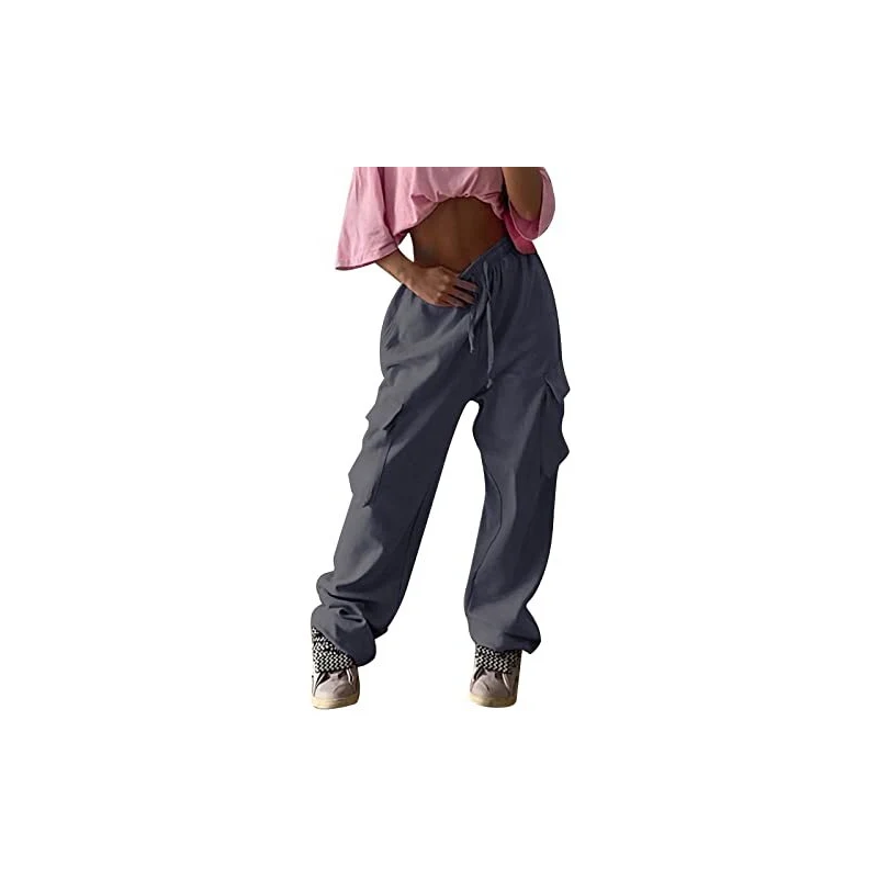 PDYLZWZY Pantaloni da donna Y2K a vita alta, gotico, gotico, pantaloni cargo larghi, gamba dritta, pantaloni punk, pantaloni larghi streetwear, Nero , M