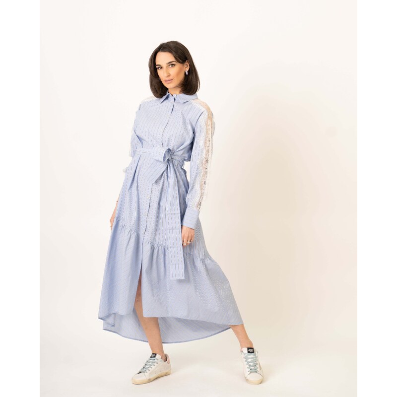 Abito Patch Vestito A Righe Twin Set Abito Blu Gessato Lana