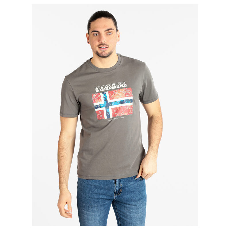 Napapijri S Guiro T-shirt Uomo In Cotone Con Logo Manica Corta Grigio Taglia M