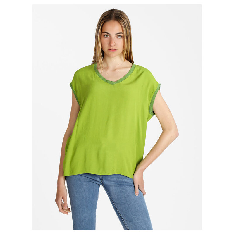 Solada Maglia Donna Con Glitter T-shirt Manica Corta Verde Taglia Unica
