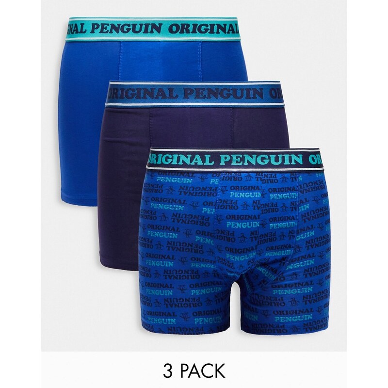 Original Penguin - Confezione da 3 boxer blu e blu navy con logo