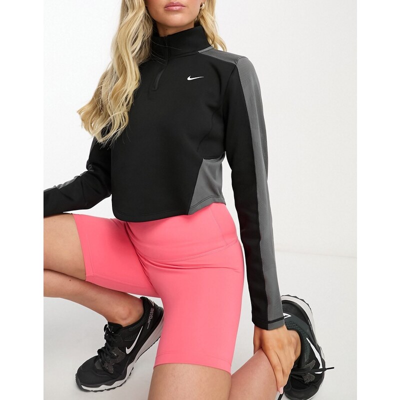 Nike Training Nike - Pro Femme Training Dri-FIT - Top a maniche lunghe nero con zip corta-Black