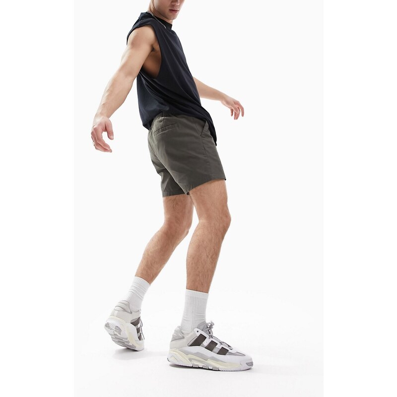 ASOS DESIGN - Pantaloncini chino skinny taglio corto kaki con vita elasticizzata-Verde