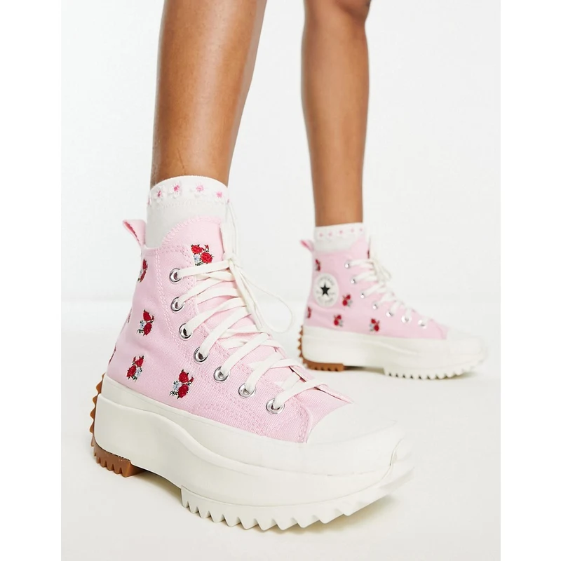 Converse Run Star Hike Sneakers alte rosa con fiori ricamati Stileo