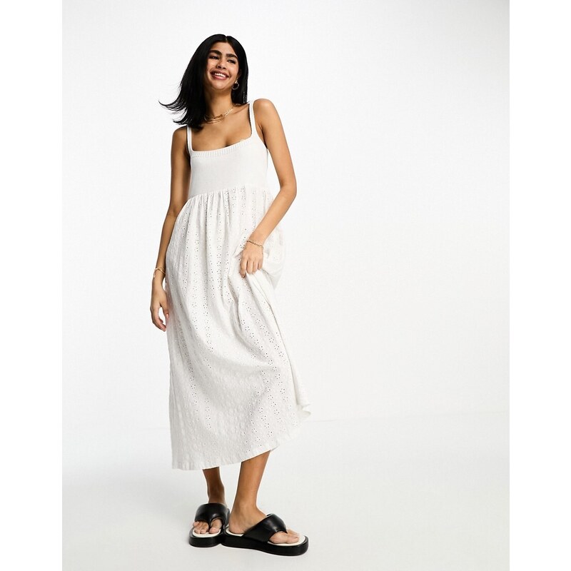 ASOS DESIGN - Vestito midi bianco con fascette sottili in misto maglia e pizzo