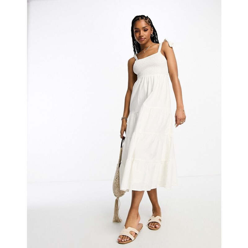 Miss Selfridge Vestito lungo a balze color avorio effetto lino