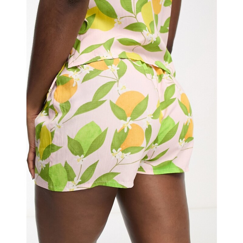 ASOS DESIGN - Pantaloncini del pigiama mix & match rosa in modal con stampa di frutta