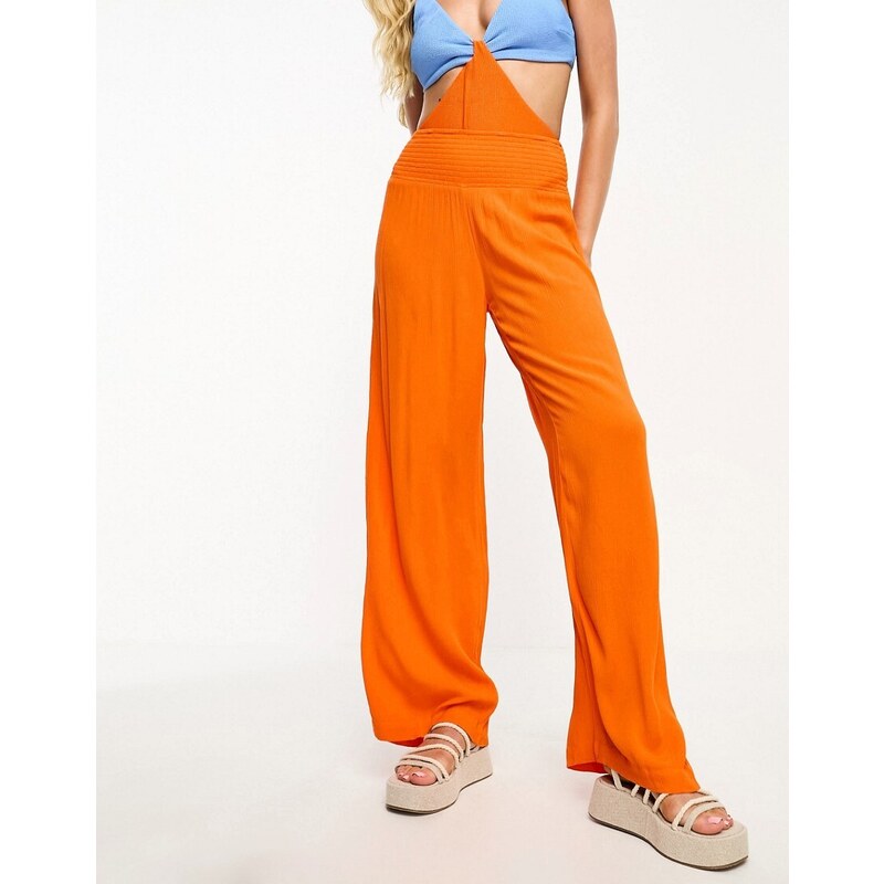 Vero Moda - Pantaloni da mare arricciati in vita arancioni-Arancione