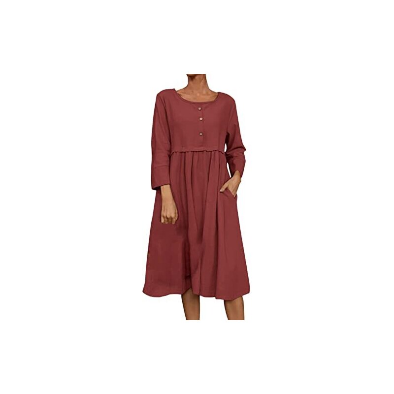 Abito Donna Estate In Cotone E Lino - Manica Corta Con Tasca, Comodo E Morbido - Foto 11