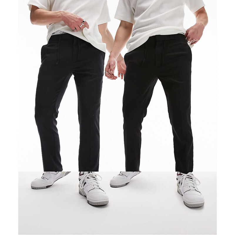 Topman - Confezione da 2 paia di pantaloni eleganti neri e blu navy con fascia in vita elasticizzata-Multicolore