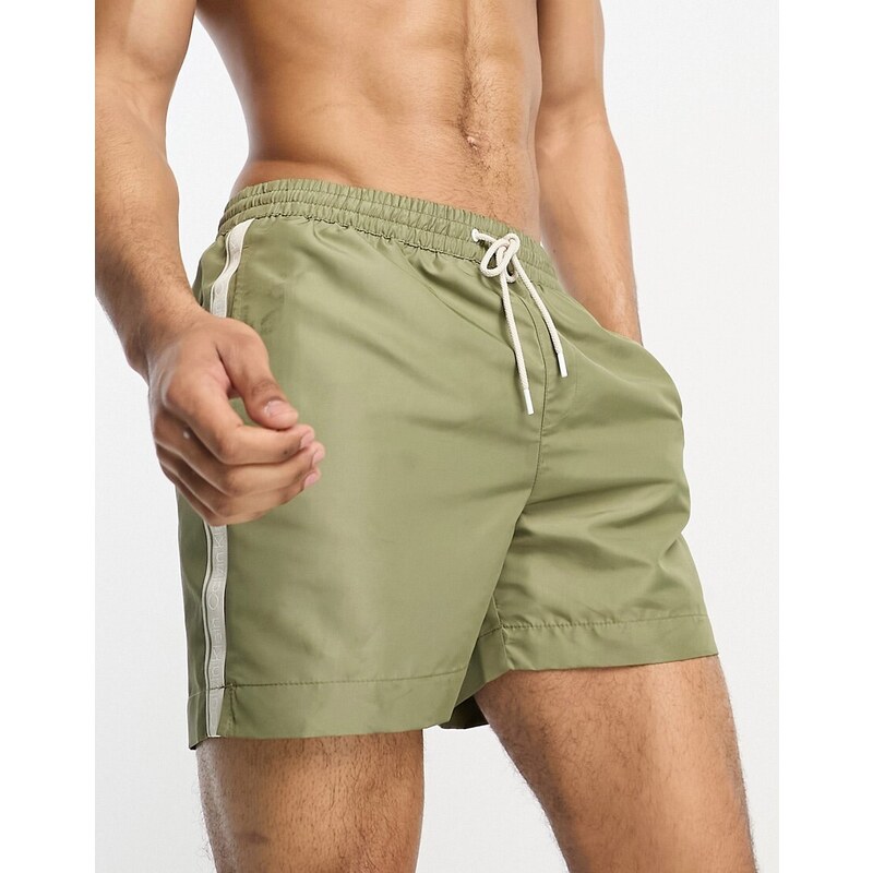 Calvin Klein - Pantaloncini da bagno verdi con coulisse e nastro con logo-Verde