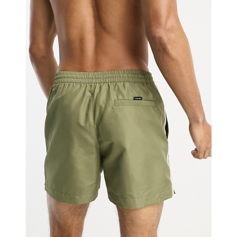 Calvin Klein - Pantaloncini da bagno verdi con coulisse e nastro con logo-Verde