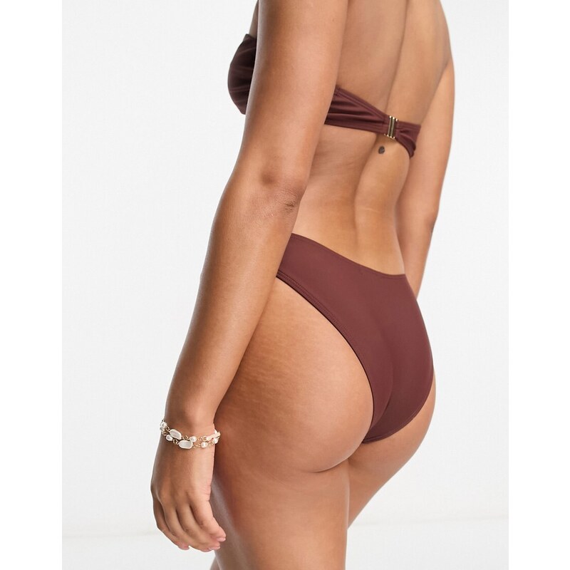 Miss Selfridge - Slip bikini mix and match color cioccolato con design a V-Brown