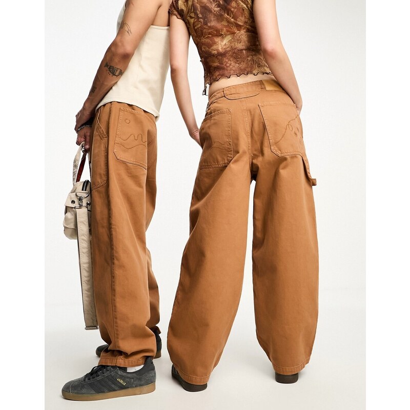Reclaimed Vintage - Pantaloni a palloncino unisex arancioni con ricamo-Arancione