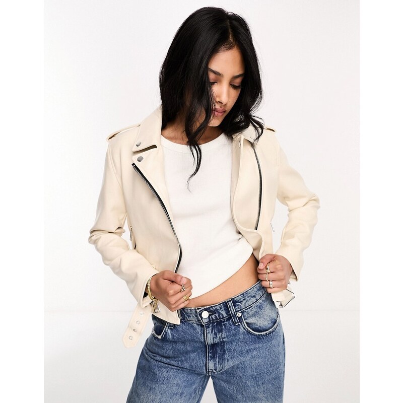 Mango Giacca biker in pelle sintetica beige-Neutro