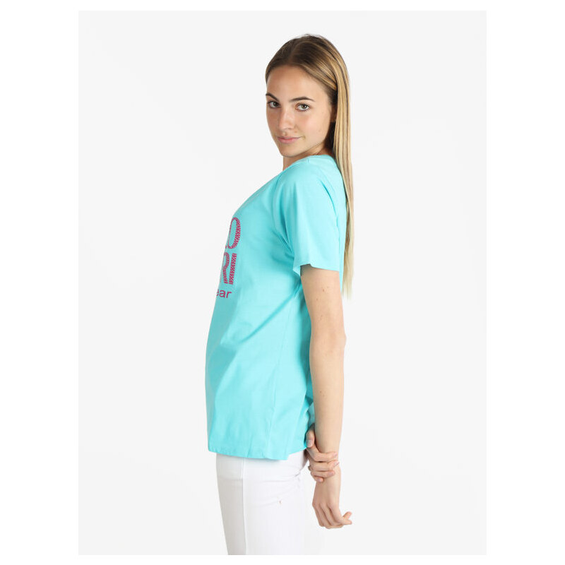 Enrico Coveri Sportswear T-shirt Manica Corta Donna Con Scritta e Strass Blu Taglia Xl