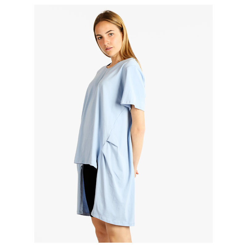 158c Maxi T-shirt Donna In Cotone Manica Corta Blu Taglia Unica
