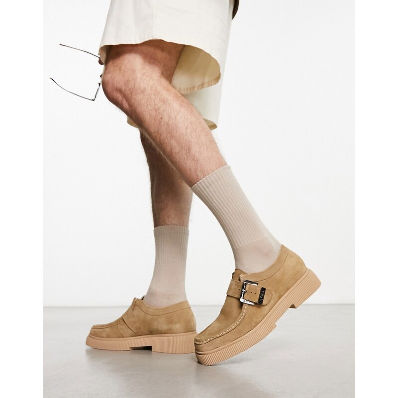 ASRA - Fabek - Scarpe con punta a mocassino e cinturino con fibbia in camoscio color avena-Bianco