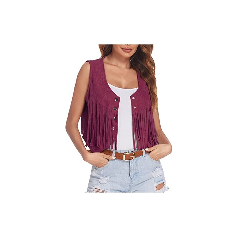 Gilet Uomo In Pelle Scamosciata Con Frange – Stile Cowboy Hippie Anni '70 Per Festival E Feste A Tema - 2