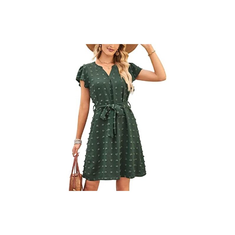 Abito Donna Estivo Lungo - Scollo A V E Manica Corta - Vita Alta - In Poliestere - Elegante E Casual - Foto 8