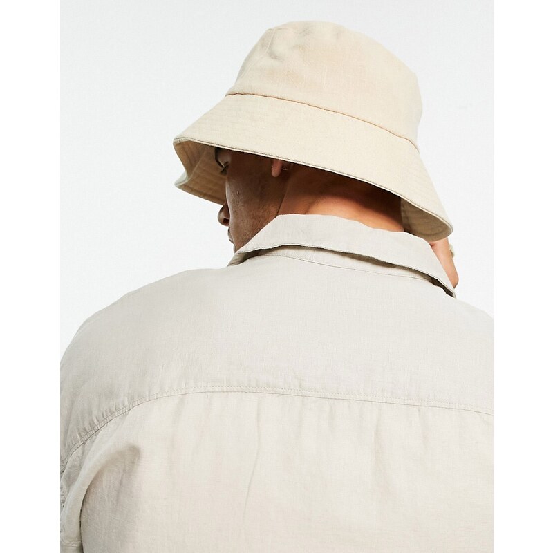 ASOS DESIGN - Cappello da pescatore a falda larga in lino color pietra-Neutro