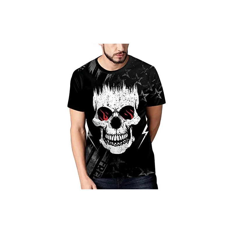 Gefomuofe Maglietta da uomo con teschio di Halloween 3D da uomo a