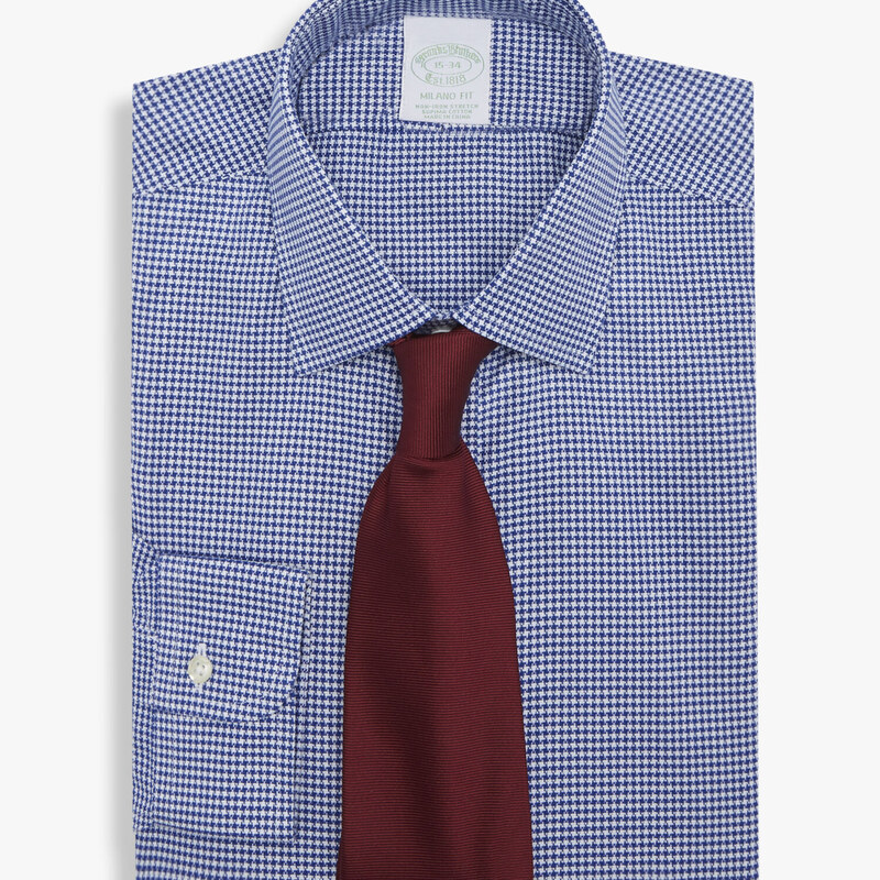 Brooks Brothers Camicia Blu Slim Fit Non-Iron in cotone stretch con collo Ainsley - male Camicie eleganti Blu 18
