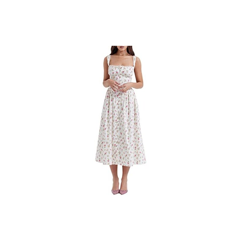 Floerns Abito Estivo Da Donna In Pizzo Floreale – Senza Maniche, Scollo Americano, Vita Elasticizzata, Mini Taglie XS-L, Per Serate E Appuntamenti