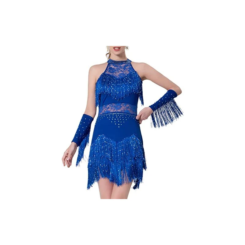Abito Da Ballo Latino Con Nappe E Strass - Body Donna Per Salsa, Samba, Rumba