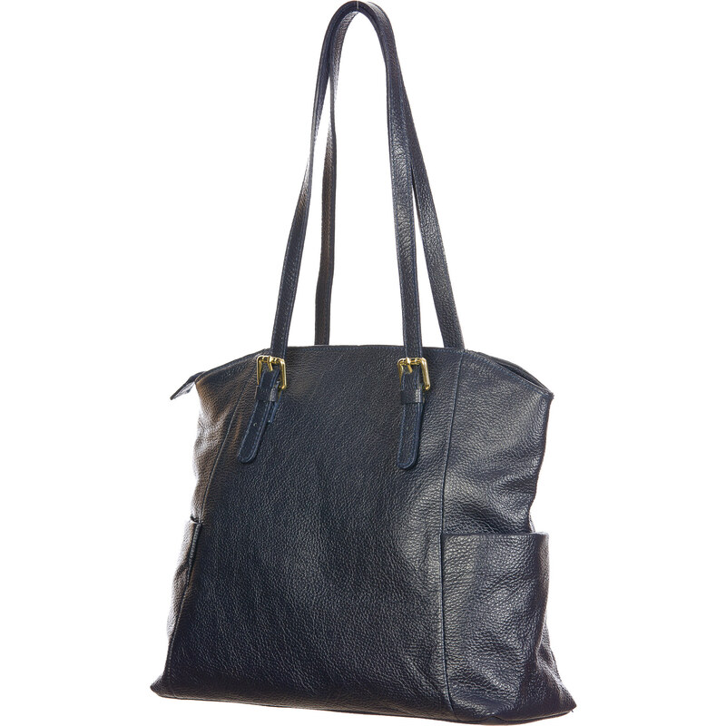 Borsa shopper blu in vera pelle Made in Italy