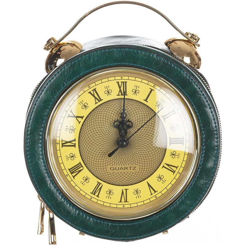 Borsa Mini Clock con orologio funzionante con tracolla, Cosplay Steampunk, ecopelle, colore verde, ARIANNA DINI DESIGN