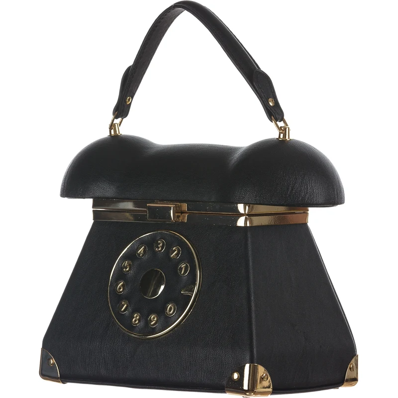 Borsa Telephone Penelope con tracolla, Cosplay Steampunk, ecopelle, colore  nero, ARIANNA DINI DESIGN