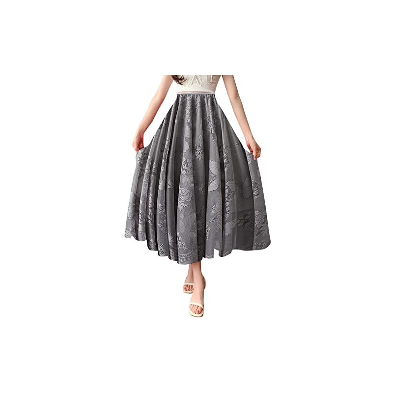 Jupe Longue Plissée Gris Foncé - Taille L - Femme - Sans étiquette (neuf Jamais Porté)