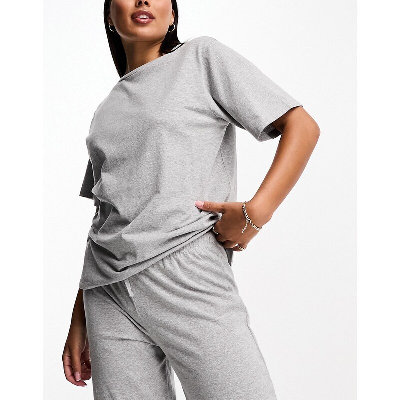 ASOS DESIGN - T-shirt del pigiama mix & match in cotone oversize grigio mélange