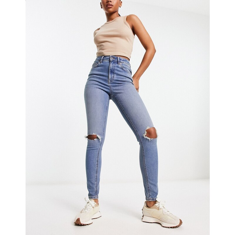 ASOS DESIGN - Ultimate - Jeans skinny blu medio con strappi sulle ginocchia