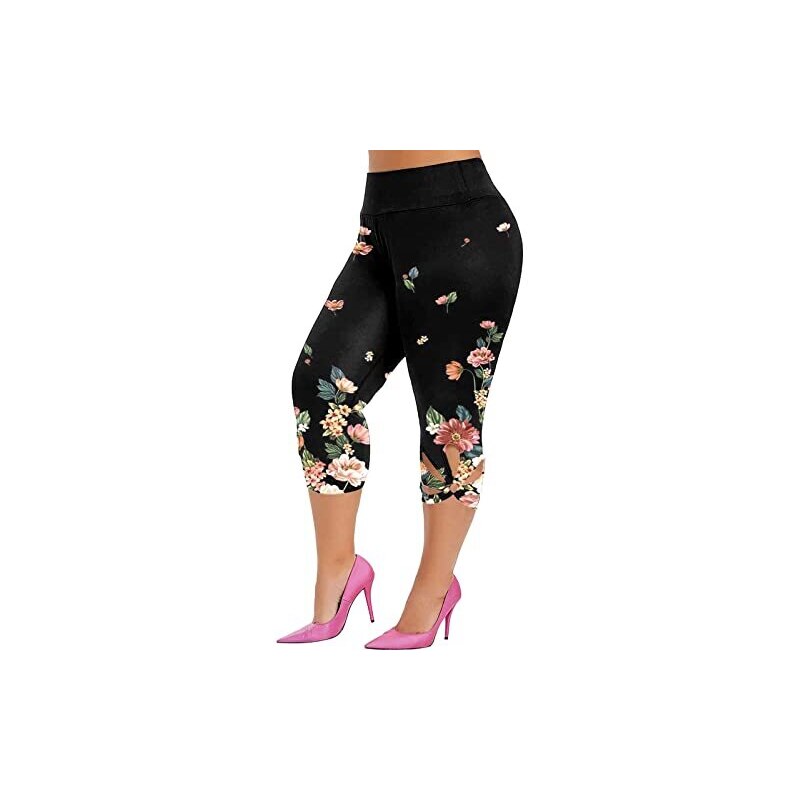 BOTCAM Leggings da donna a 3/4, taglie grandi, Capri a vita alta, per