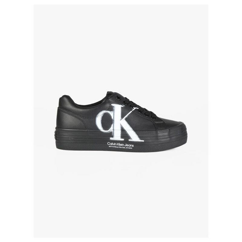 Calvin Klein Vulc Flatform Over Brand Sneakers In Pelle Donna Basse Nero Taglia 39
