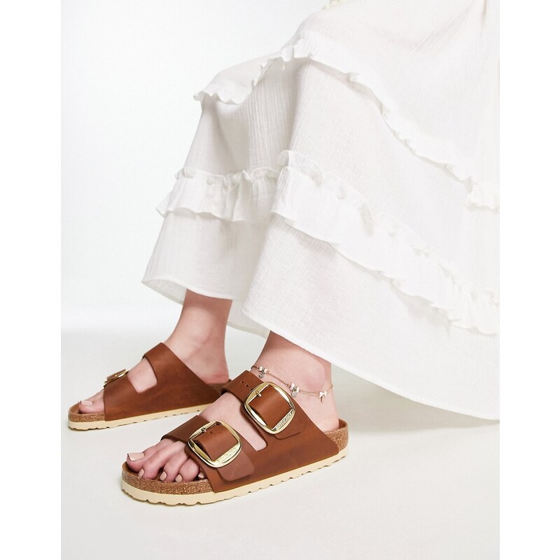 Birkenstock - Arizona - Sandali écru in pelle nabuk con fibbie grandi