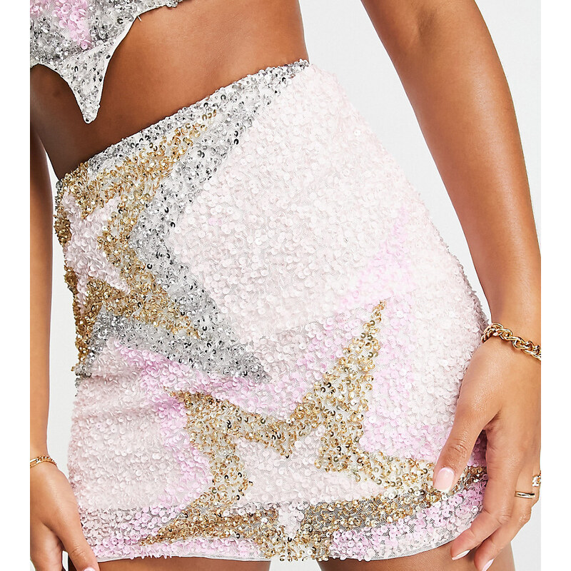 Esclusiva Lace & Beads - Minigonna con paillettes e stelle in coordinato-Multicolore