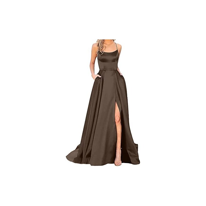 Abito Lungo Da Sera In Chiffon – Donna Elegante Senza Maniche Spalla Nuda – Cerimonia E Cocktail – Taglie S/M/L/XL (Blu)
