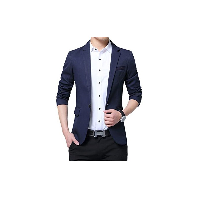 Giacca uomo slim fit blu scuro elegante casual Blazer cotone 100