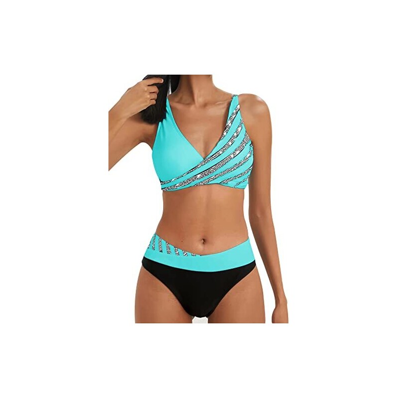 Laorchid Bikini Push Up Con Scollo A V E Nodo Frontale, Due Pezzi, Vita Alta, Tessuto Resistente A Cloro E Sale