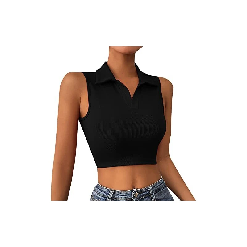 Canotta Corta Donna Trasparente Scollo A U Profondo In Mesh E Spandex Senza Maniche Crop Top Slim Fit - Foto 2