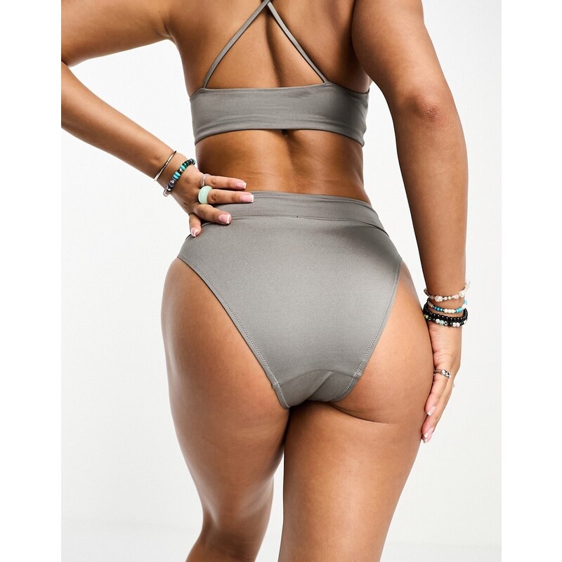 Weekday - Heat - Slip bikini a vita alta grigio lucido