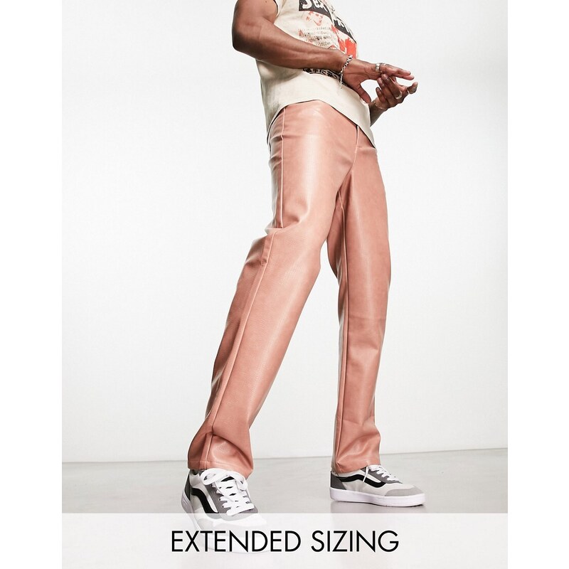 ASOS DESIGN - Pantaloni dritti in pelle sintetica rosa