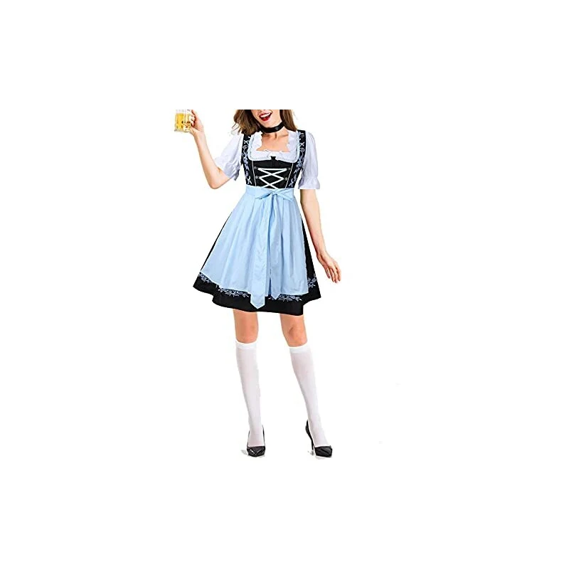Dirndl Completo 3 Pezzi Per Donna – Abito Tradizionale Con Camicetta, Per Oktoberfest, Colori Grigio E Rosa, Taglie 34-42 - 5